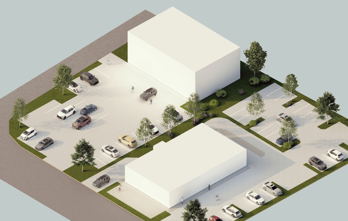Rendering des Gewerbestandorts an der Benzstraße in Landshut Nord