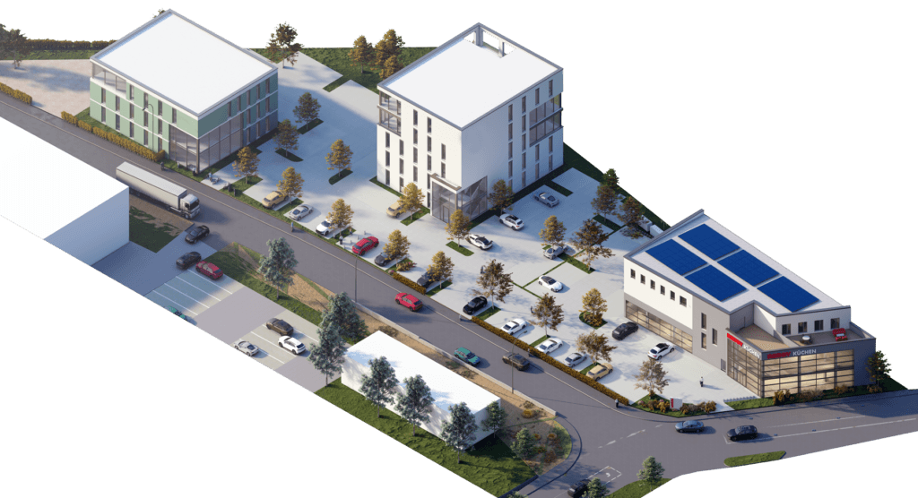 Rendering der Gewerbeflächen an der Siemensstraße in Landshut Nord